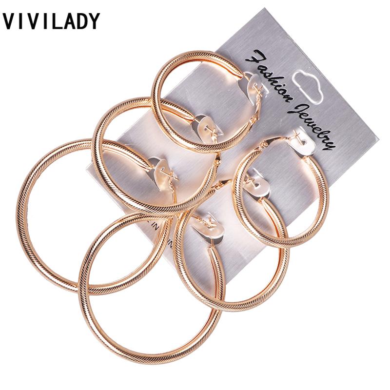 

VIVILADY 3pairs/set Trendy Big Hoop Earrings Women Femme 3cm 4cm 5cm Gold Silver Color Bohemian Jewelry Brincos Bijoux Gift