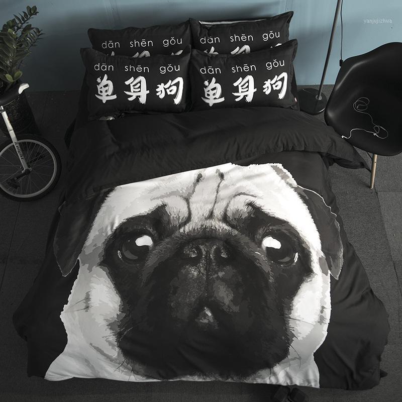 

home bed set3D bedding set cute dog Bed Linens 3pcs/4pcs kids bedclothes 3D Printed Duvet Cover +flat sheet+pillowcase black dog1, Dragon