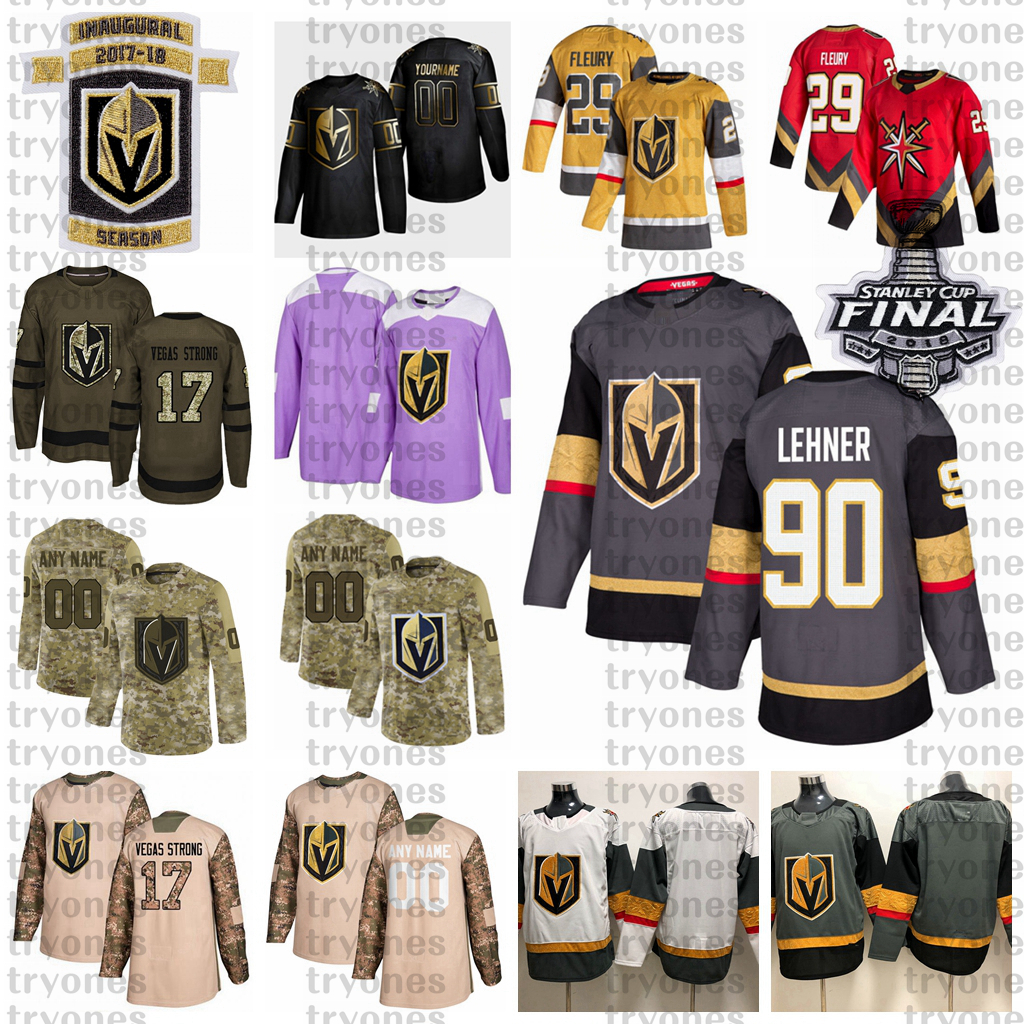 

2021 Reverse Retro Customize #90 Robin Lehner Vegas Golden Knights Hockey Jersey Golden Edition Camo Veterans Day Fights Cancer Purple Shirt, Black