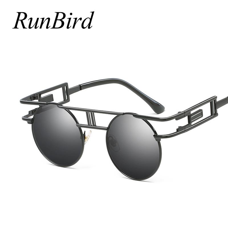 

RunBird Vintage Women Steampunk Sunglasses Brand Design Steam Punk Round Sunglasses for Men UV400 1480R