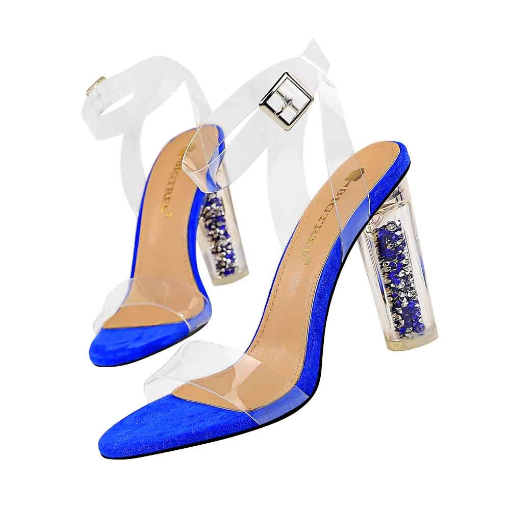 

Transparent Crystal Buckle High Heel Sandals of Toe Open Foot Slingback Stiletto Sexy Leaps Women's Shoes Yellow Rose 3OK3, Red