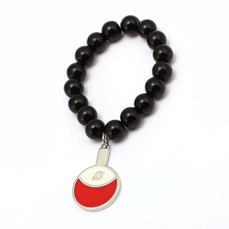 

Anime Naruto Leaf Symbol Bracelet Red Cosplay Black Lava Stone Beaded Bracelet For Women Men Jewelry HC12401