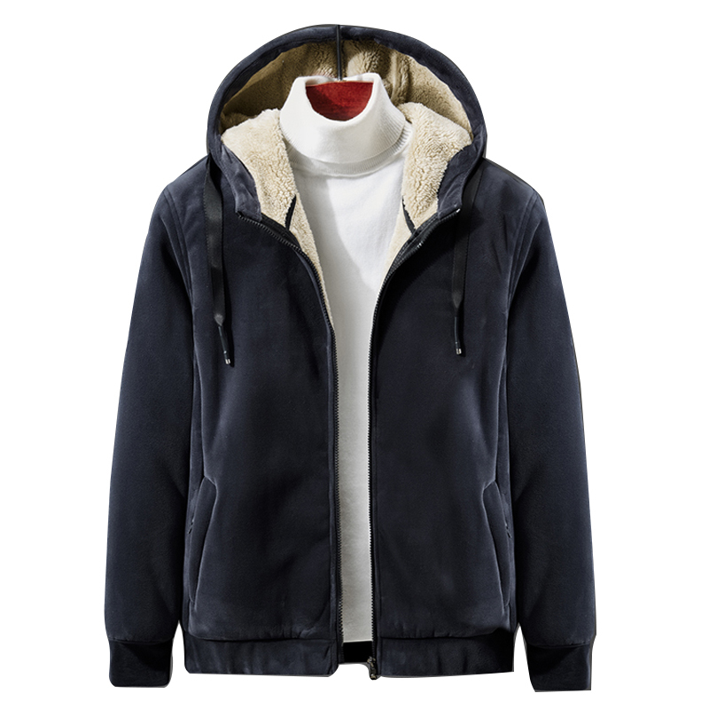 

2020 New winter wool with man's soft velvet hoodie warm coats thicken casual thermal jacket size 4xl 5xl, Navy blue.
