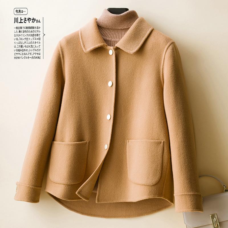 

Short Solid Double Sided 100% Wool Coat Women 2020 Single Breasted Elegant Winter Jacket Casual Casaco Feminino, Beige