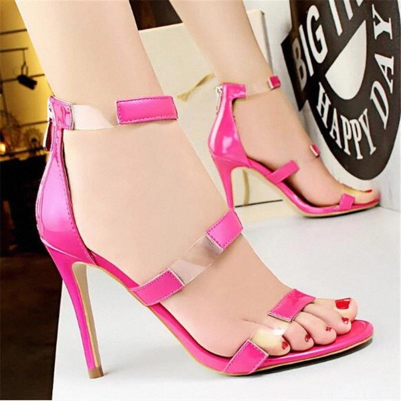 

2020 Summer New Fashion Transparent PVC Narrow Band Women Sandals Wedding Pumps Sexy 10cm High Heels Night Club Party Stilettos #dF83, Black