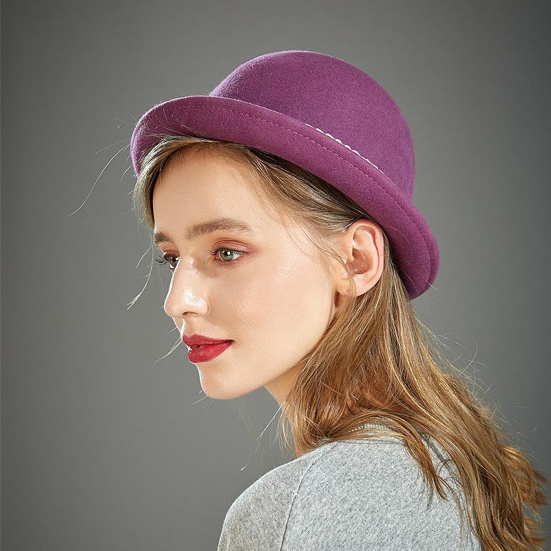 

Ladies hat Fall/winter/Spring street fashion versatile hats small round hats with warped brims woollen fedora 2020205, Yellow