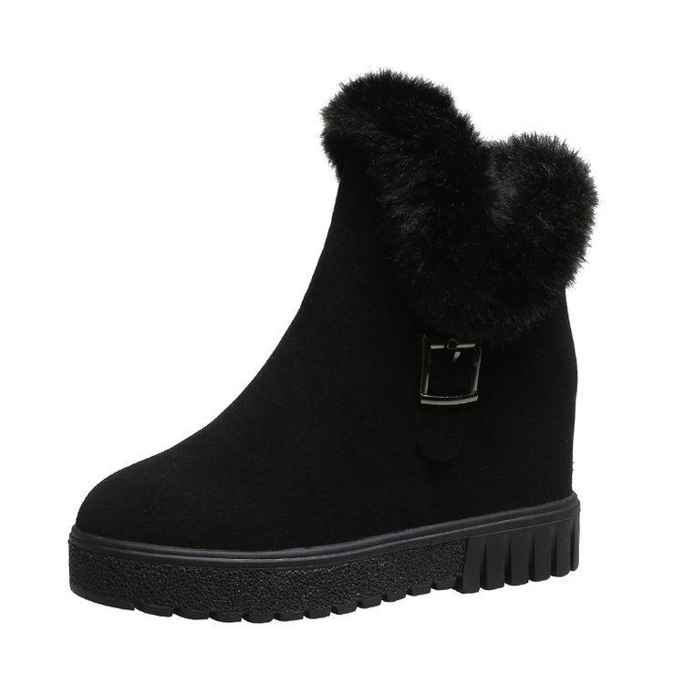 

New Winter Fur Snow Boots Short Tube Increase High Wild Plus Velvet Warm Scrub Mat Boots Women Cottonshoes, Black