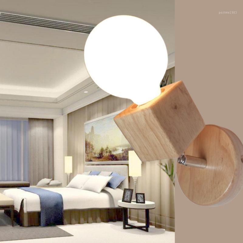 

Nordic wooden sconce for home light fixture LED E27 5W wall light dining room bed room foyer study balcony aisle wall lamp1