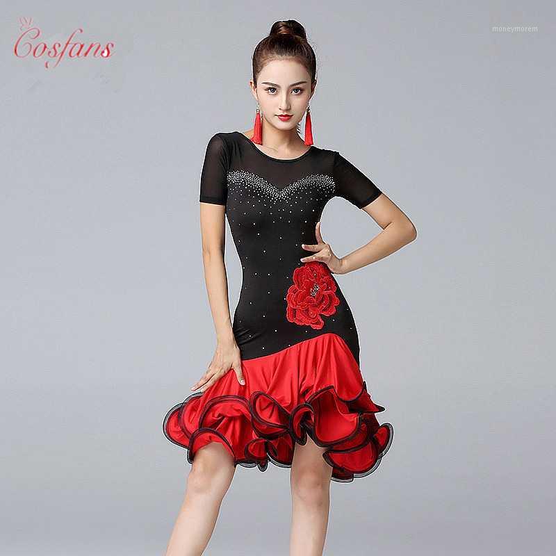

Woman Practice Dress Women Black And Red Practice Clothes Latin Competition Dress Professional Tango Latin Performance Costume1, Only dress