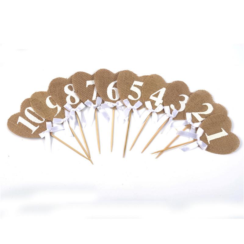 

10pcs/set Nature Jute Burlap Cake Decoration Supplies For Wedding Birthday Party Decor Rustic Hessian Style Heart Shape Product