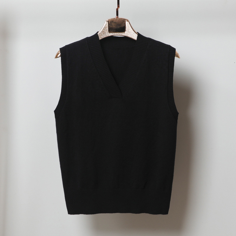 

2021 New V-neck Knitted Women's Autumn and Winter Korean Loose Wild Vest Sleeveless Sweater Bxur, Black