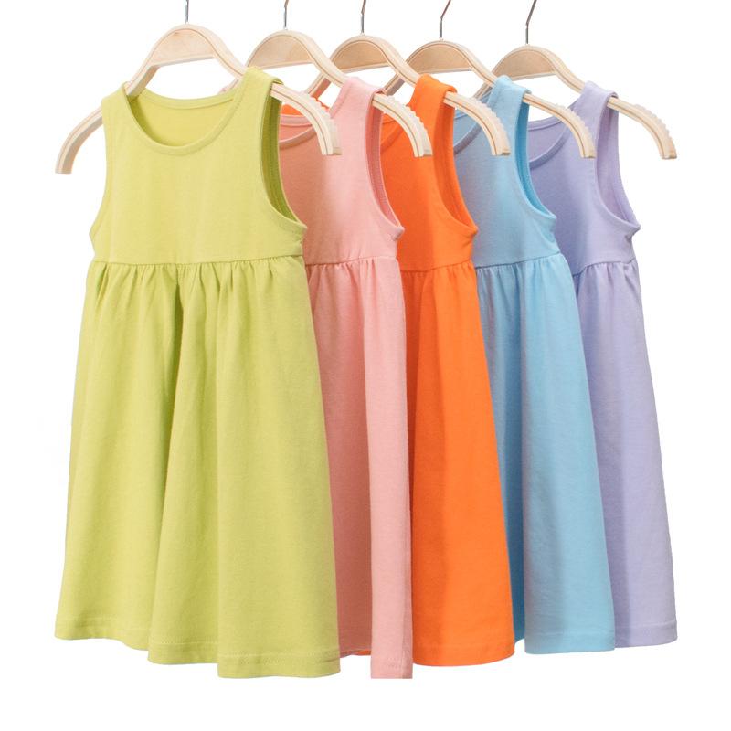 

Girls Sleeveless Dresses Cotton Clothes Kids Summer Princess Dress Children Party Ball Pageant Outfit 1-7 Years Baby New 2020, Green