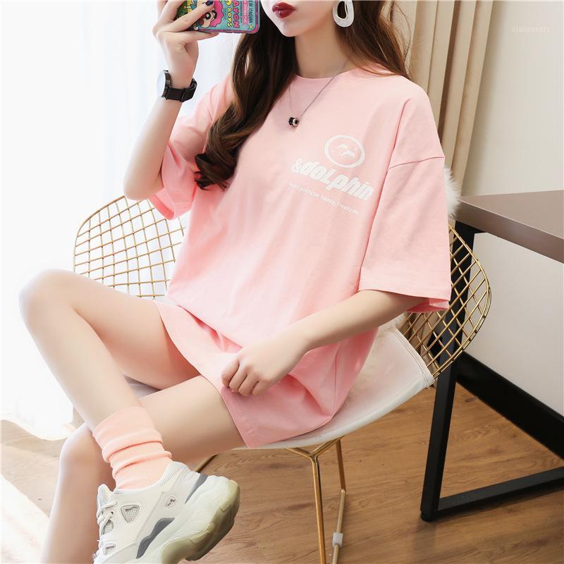 

Women Summer Fashion Hip-hop Style Loose T-shirt Wild Dolphin Printed Short Sleeve Bottoming Shirt1, Black