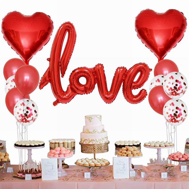 

13pcs/set Romantic Wedding I Love You Foil Balloons Heart Ballons Valentine Day Birthday Party Decorations Latex Globos Supplie