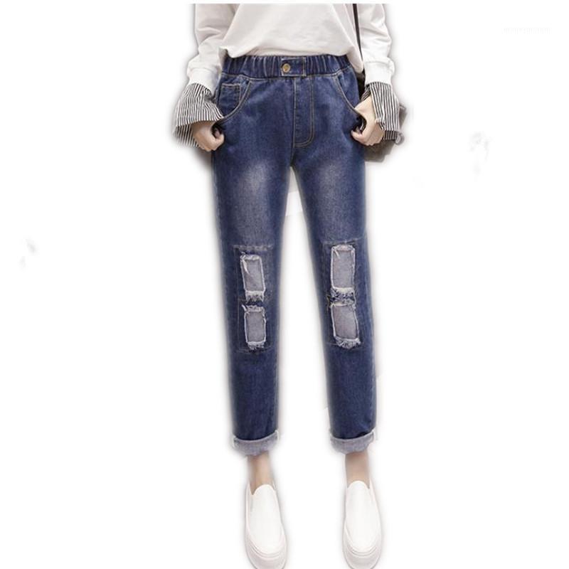 

Plus Size 5XL Summer Women Jeans 2021 New Fashion Streetwear Holes Women Harem Pants High Waist Loose Female Outerwear JeansQ0711, Denim blue