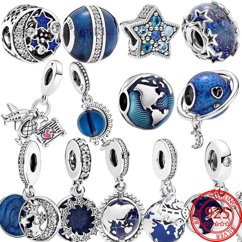 

Other Authentic Real 100% 925 Sterling Silver Airplane, Blue Globe & Suitcase Planet Earth Dangle Charm Fit Original Bracelets