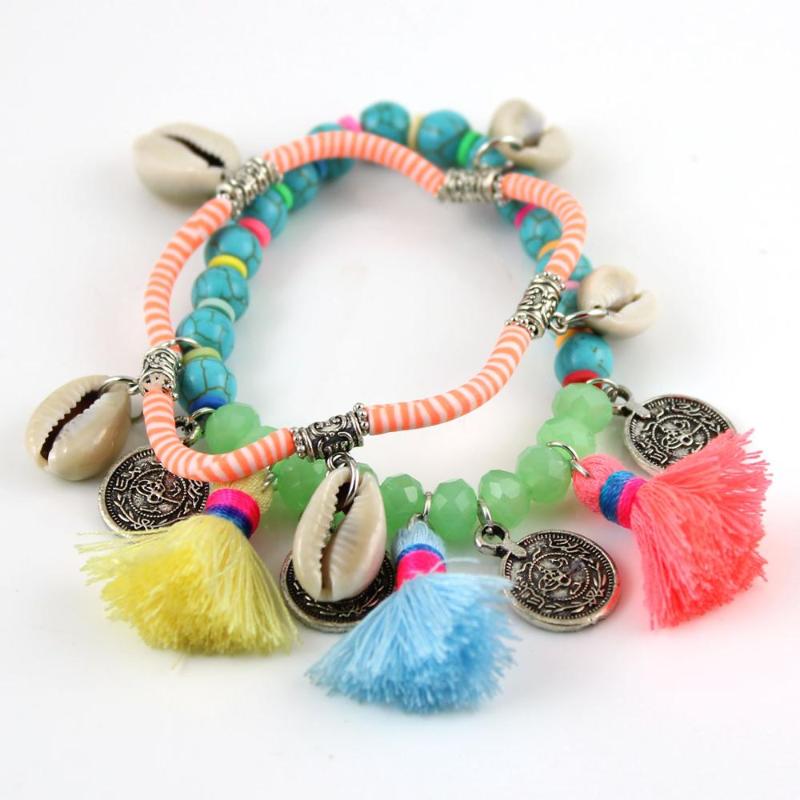 

3 color Fashion Bohemia Beautiful Tassel Decoration Bracelet Bracelet Party Crystal Beads String