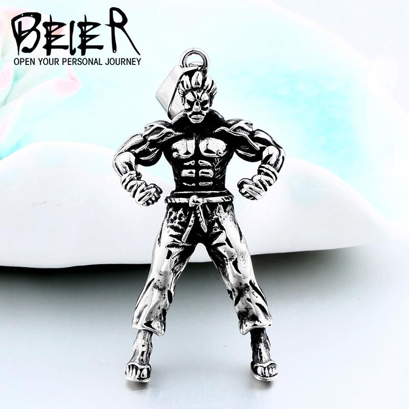 

BEIER 2020 Fitness Muscular Men's Gold/Steel Color Sports Stainless Steel chain Charm Pendant Gift Hip Hop Necklace BR-P038