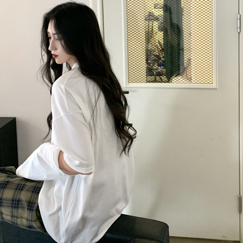 

2021 New 2-colour Korean style loose feminine topos soild colour out long sleeve of women t-femme shirt (c2816) PC2C, White