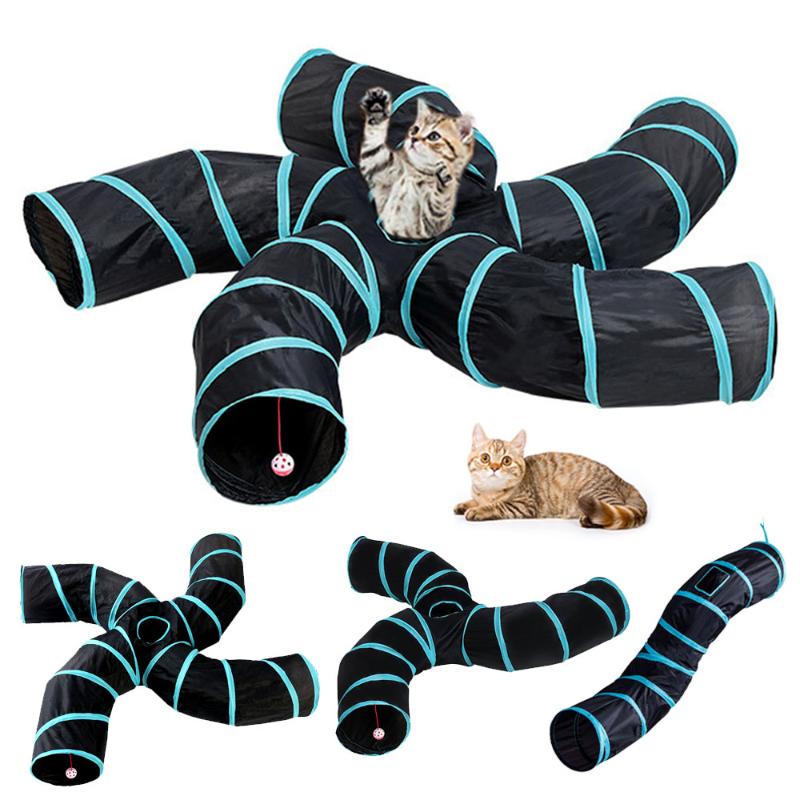 

2/3/4/5 Holes Practical Cat Tunnel Foldable Pet Kitty Training Interactive Fun Toy Tunnel Cat Animal Game Pipe Black blue