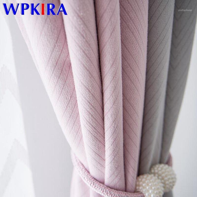 

Modern Geometric Jacquard Shading Curtain Pink Grey Stitching imitation cashmere Fabric Window Drapes for Living room Bedroom &31, Tulle