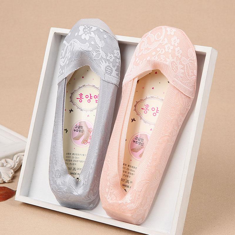 

10 Pairs / Bag Iace Cotton Bottom Ultra Shallow Mouth Invisible Boat Socks 360 ° Silicone Non-Slip Female Socks, Black