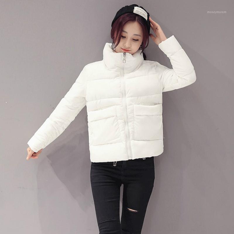 

Short Parkas Women Winter Outwear Warm Stand-collar Pockets Solid Korean Style Zipper Womens Elegant Warm Leisure Fashion Chic1, Black