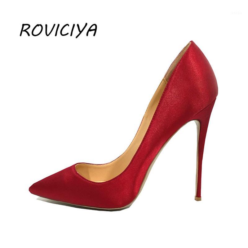 

Silk Bridal Pumps Pointed Toe Women Shoes Sexy High Heels 12 cm Red Rose plus size BM005 ROVICIYA1, Rose-12cm