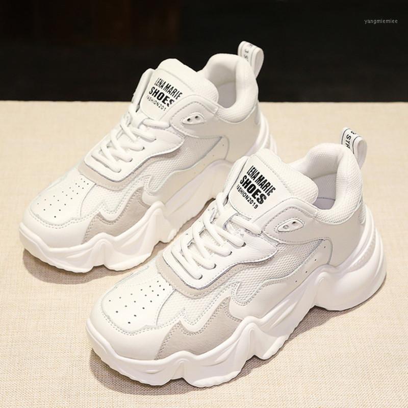 

Women's Shoes 2020 Spring New Leather Fashion Lace Up Casual Women's Shoes Lightweight Comfortable Thick Slip Sneakers Women1, Beige