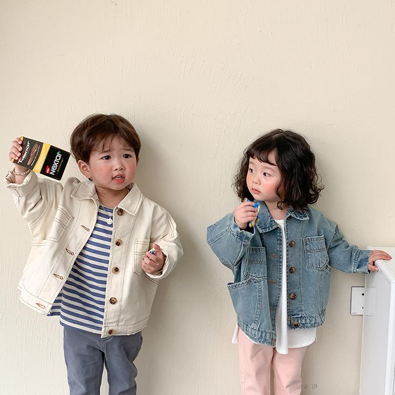 

Jackets Spring Autumn Boys And Girls 2 Colors Fashion Denim Kids Big Pocket Loose Coats Outwear, Blue;gray