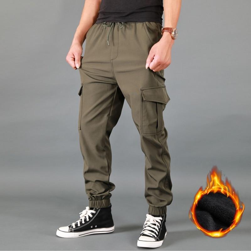 

2020 New Winter Men Pants Thick Fleece Joggers Multi Pocket Loose Sport Trousers Male Casual Warm Sweatpants Cargo Pants, Grey (regular)