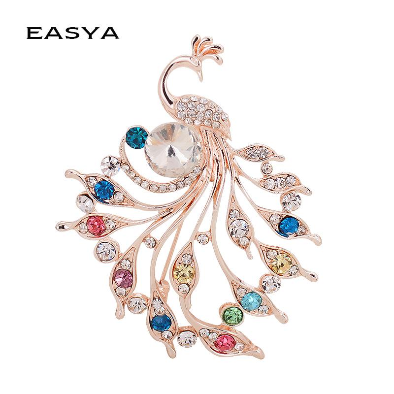 

Pins, Brooches EASYA Fashion Crystal Peacock Brooch For Women Sparkling Rhinestone Animal Clothing Accessories Jewelry Gift