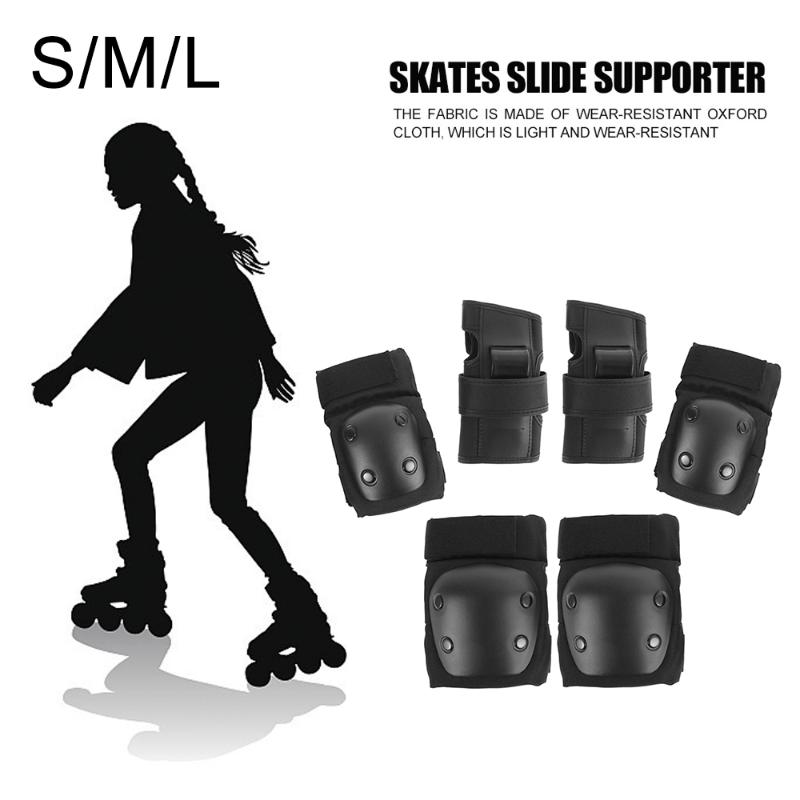 

6Pcs/set Cycling Skating Protective Gear Pads Skateboard Ice Roller Skating Protective Gear Elbow Pads Wrist Guard for Kid Child, Black