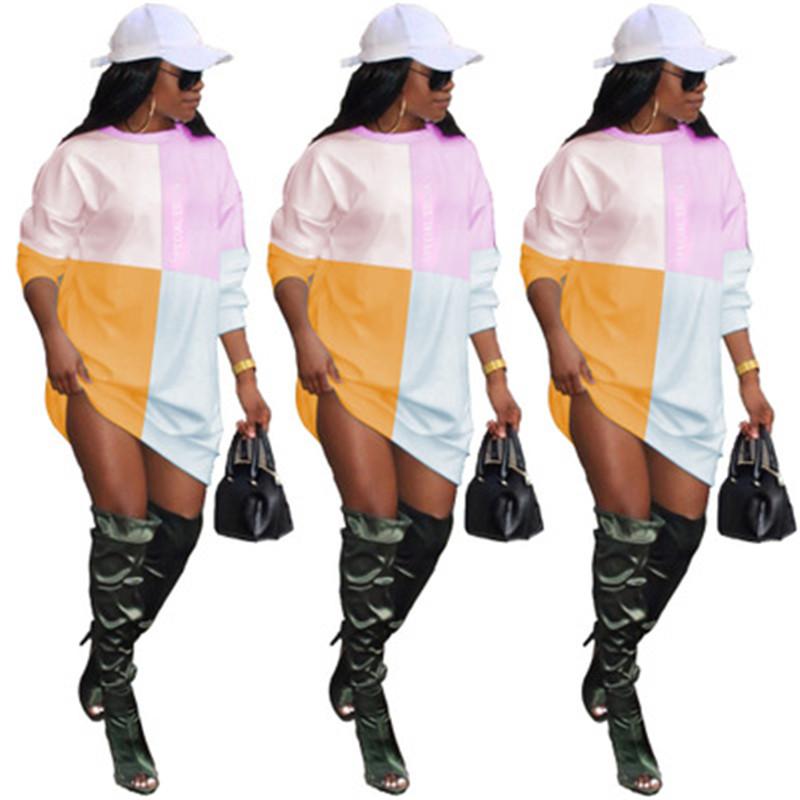 

Womens Contrasting Short Skirt Fashion Trend Loose Round Long Sleeve Dress Clothing Designer Female Spring New Casual Wrap Hips Dresses, Multi