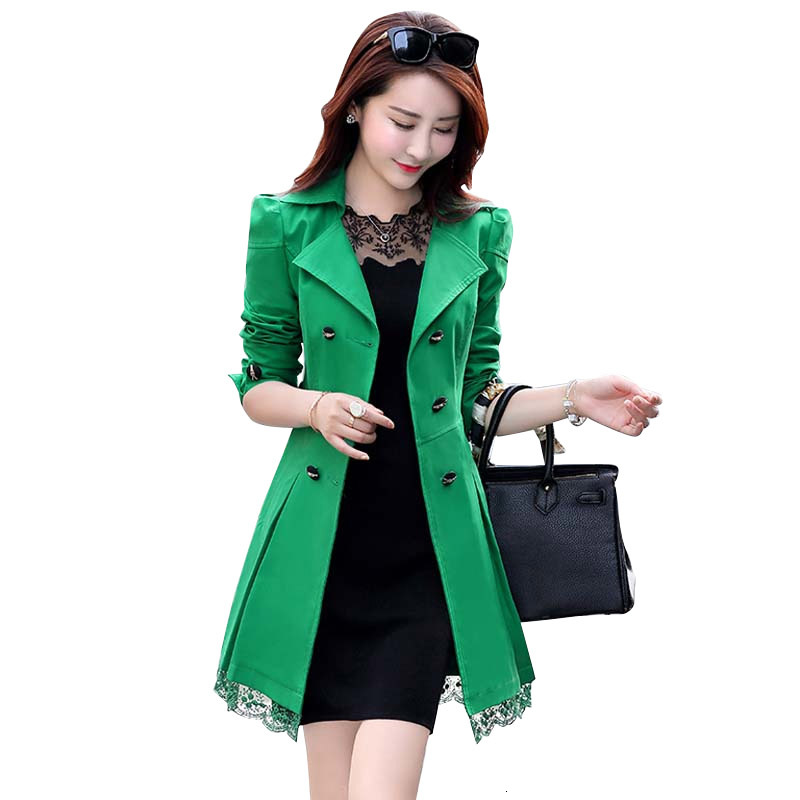 

Female Jacket Spring New Korean Lace Double Border Breasted Coat Plus Fine Size Outerwear Pb4s, Red wine