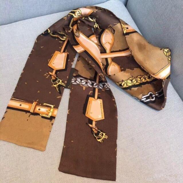 

Classic 100% Silk brown scarf for Women New Spring Design Chain Style Long ring Scarves Scarfs Wrap With Tag Shawls for best gift