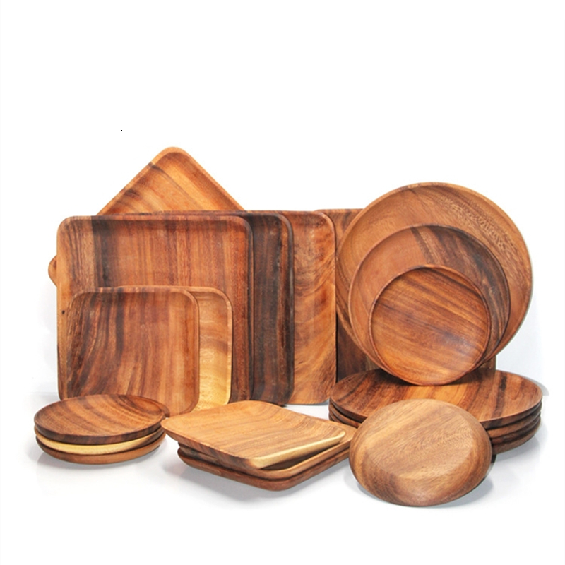 

2021 New Rectangle Square Shape Solid Wood Pan Fruit Dishes Saucer Candy Dessert Dinner Bread Wooden Plate Tea Tray Storages X5y6