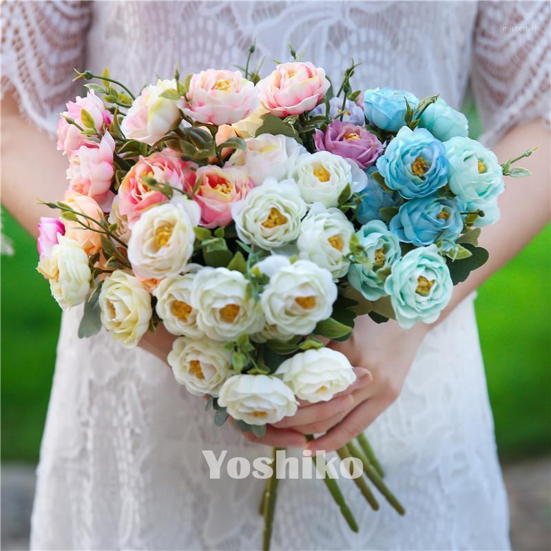 

30cm Rose Silk rose Artificial Flowers Bouquet 5 Heads Cheap Fake Flowers for Home Wedding DIY Table Decoration indoor1, Pink