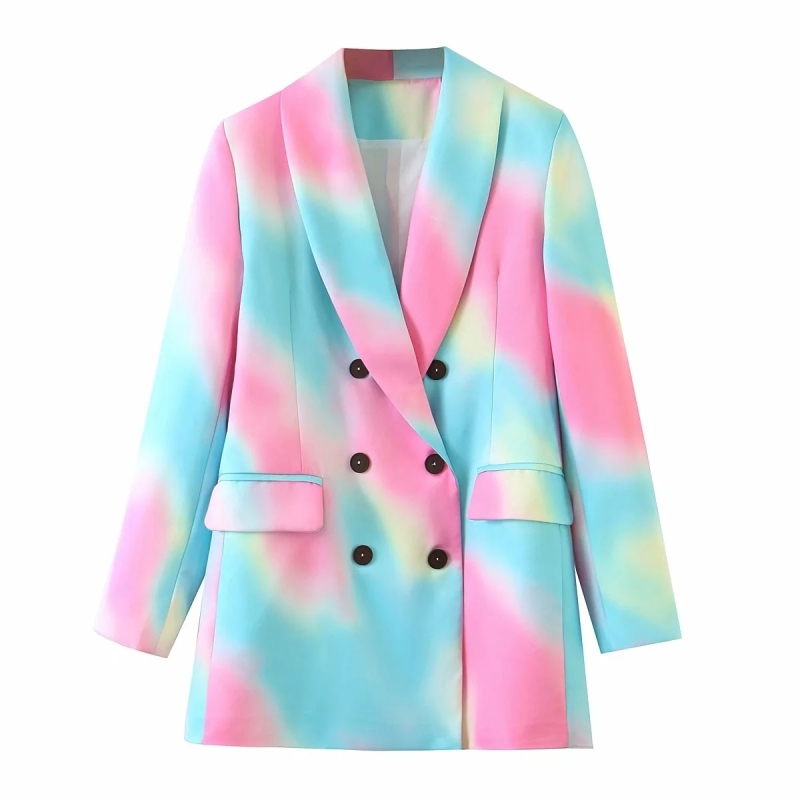 

2021 New Tie Dye Women of Vintage Long Blazer Jackets Fashionable Elegant Ladies Casual Women' Suits Fancy Blazers Pretty Girls 43EV, Pink