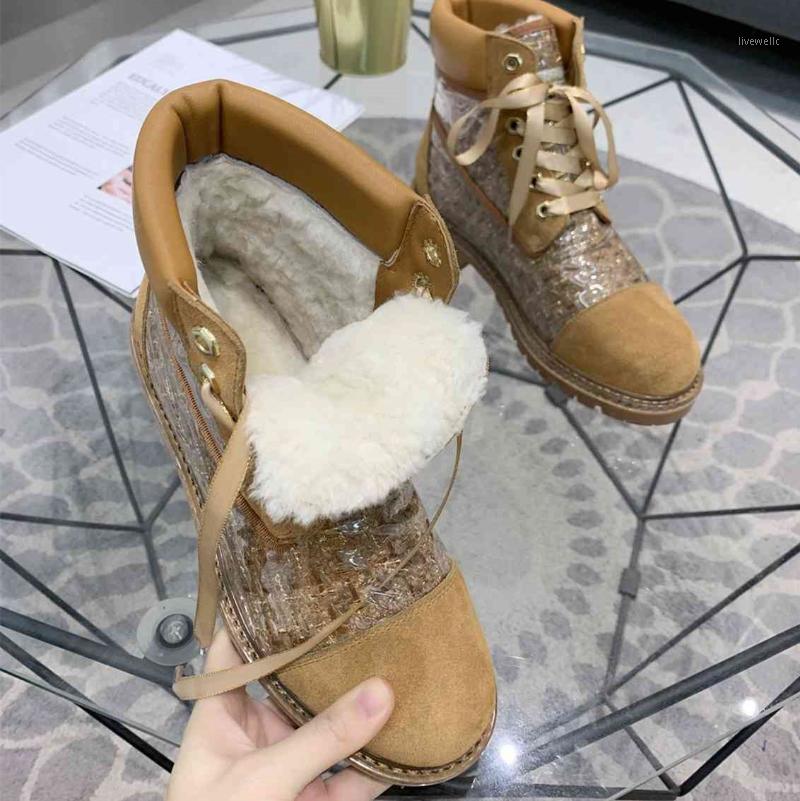

2020 NEW Winter Snow Boots PVC Patchwork Suede Female Boots Ankle Lace Up Plus Wool Shoes Women Zapatos De Mujer1, As pic