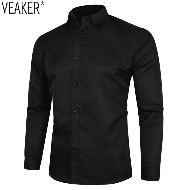 

2021 Autumn New Men's Casual Solid Color Shirts Male Slim Fit Long Sleeve Shirt Black White Men Business Shirt Tops Size -5XL