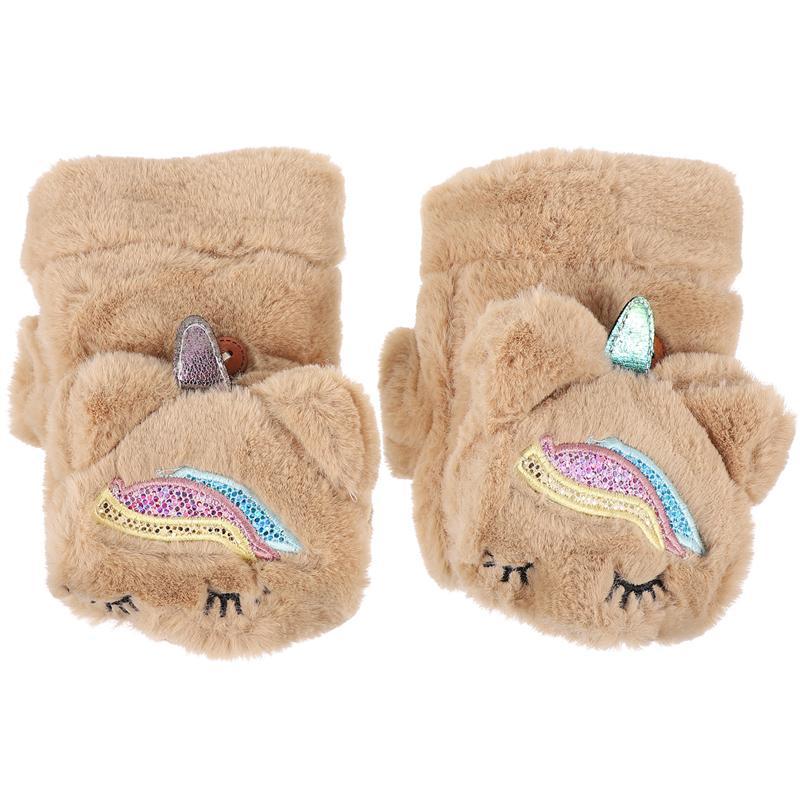 

1 Pair Winter Half Finger Gloves Women Plush Cartoon Mittens Flap Cover Mitts