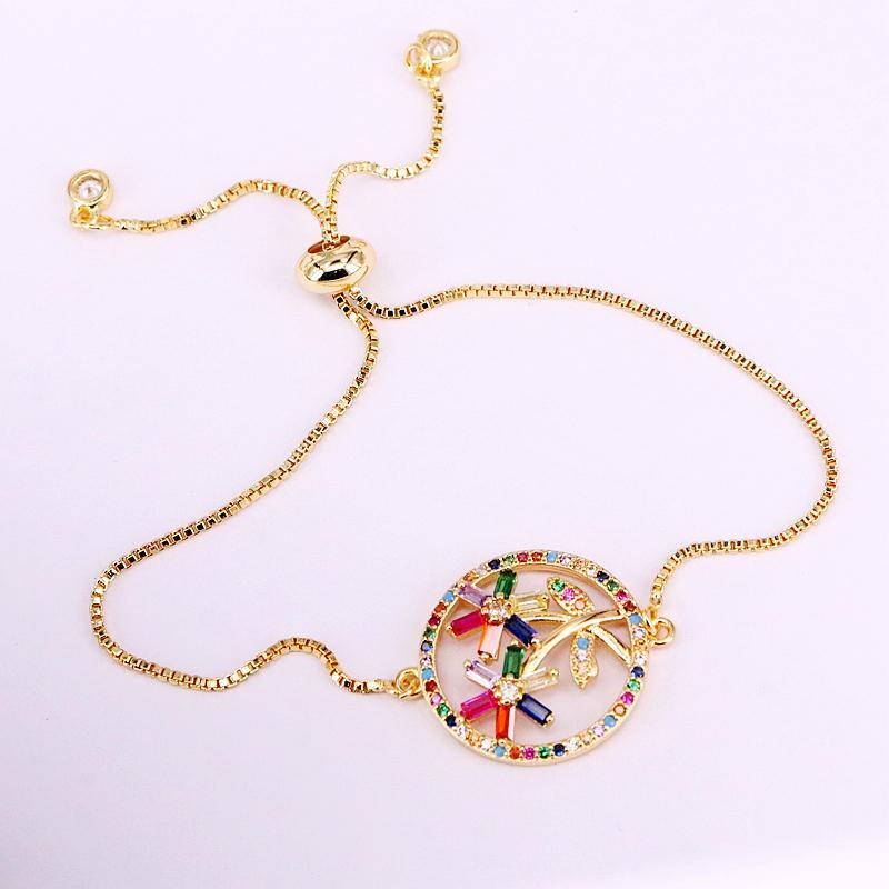 

3PCS, Beautiful Bracelets & Bangles Femme Copper Chain Zirconia Rainbow Charm Round Flower Bracelet Multi CZ Women Jewelry1