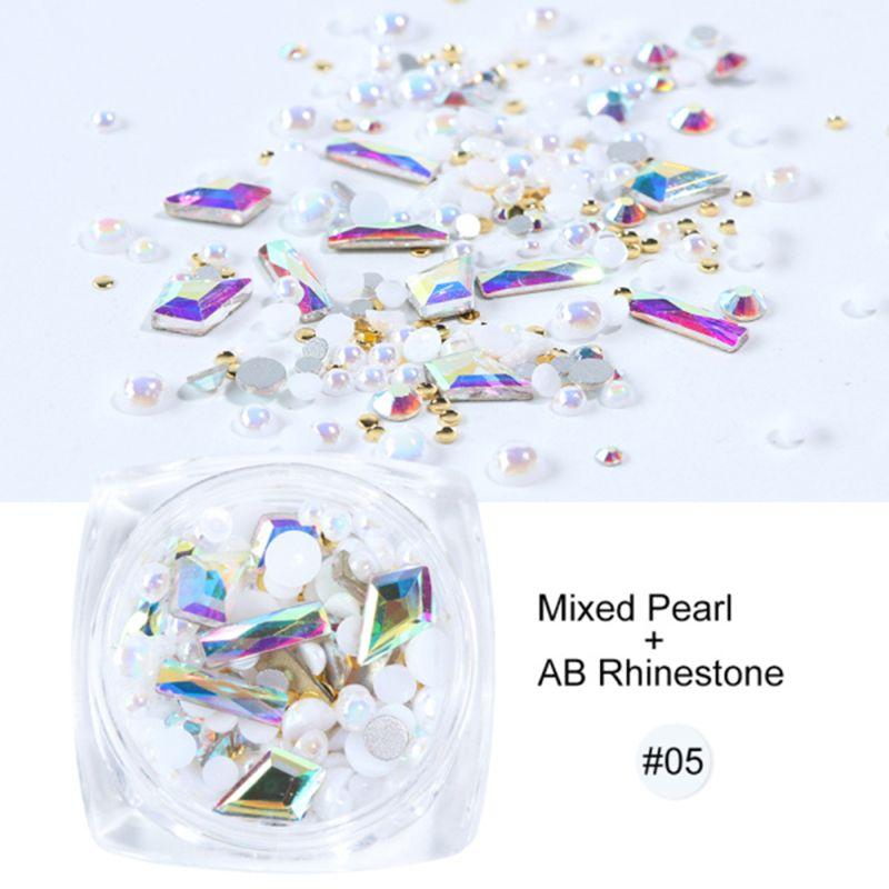 

Multi Shapes AB Holographic Rhinestones Imitation Pearl Beads Jewelry Nail Art 3D Jewelry Decals Decorations Flat Back Gems Set