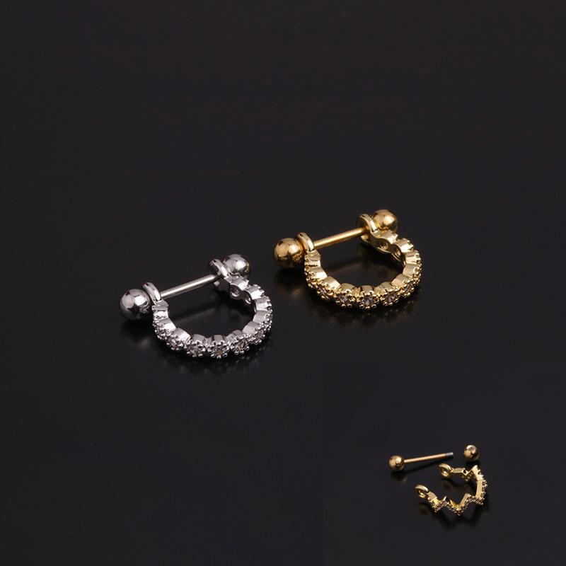 

1 PCS Trendy Micro Pave Zircon Ear Bone Stud Cuff Earring Cute Simple Small Gold Color Circle Bar Ball Ear Jewelry