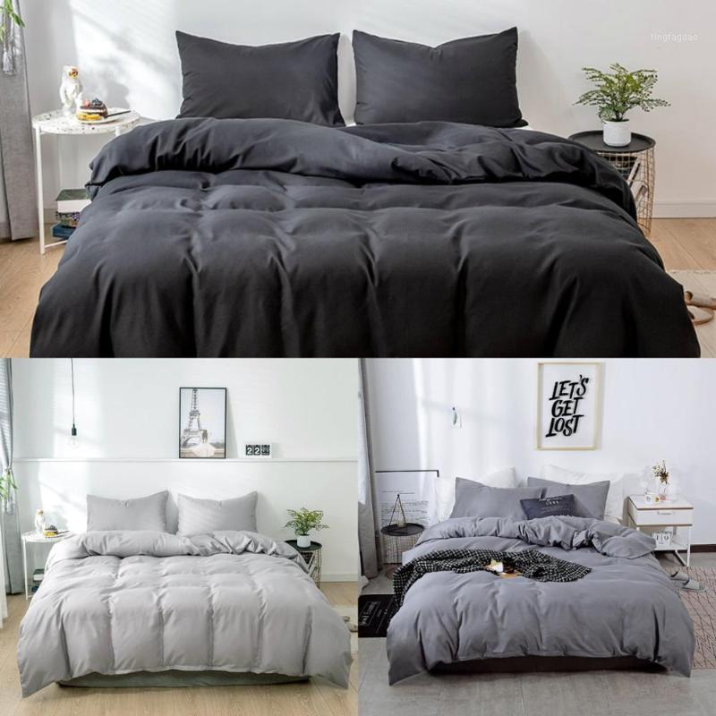

Grey Duvet Cover Pillowcases Men Boys Women Home Bedding Set Soft Brushed Bedclothes Black Comforter Cover  Queen1