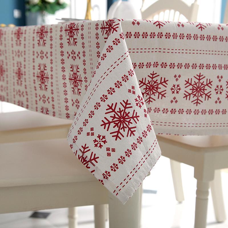 

40 Customizable Linen Cotton Tablecloth Red Snowflakes Christmas Table Cloth for Wedding Banquet Washable Table Cover Textiles