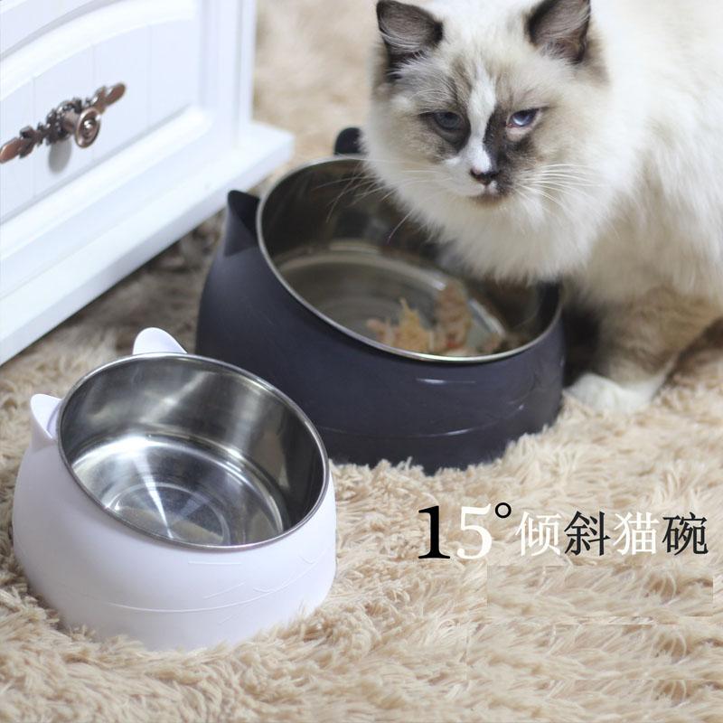 

200ml Cat Bowls 15 Degrees Tilted Stainless Steel Dod Bowl Non-slip Base Puppy Pet Drink Feeder Neck Protection Dish Bowl