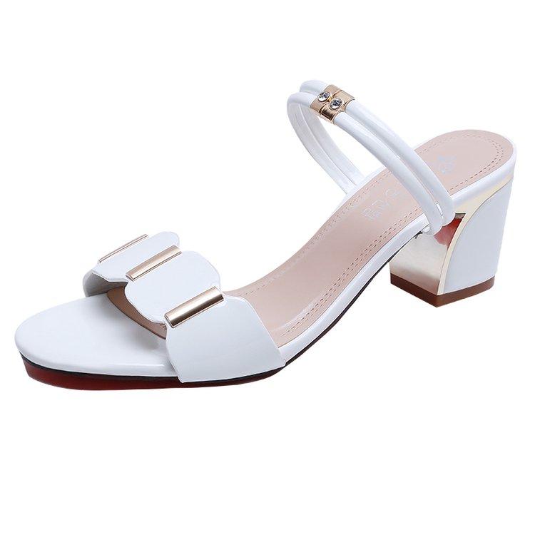 

New Arrive Fashion Party Slippers Women Summer Shoes Rhinestone Chunky Heel Ladies Slides Female Sandals Shoes zapatos de mujer, Black