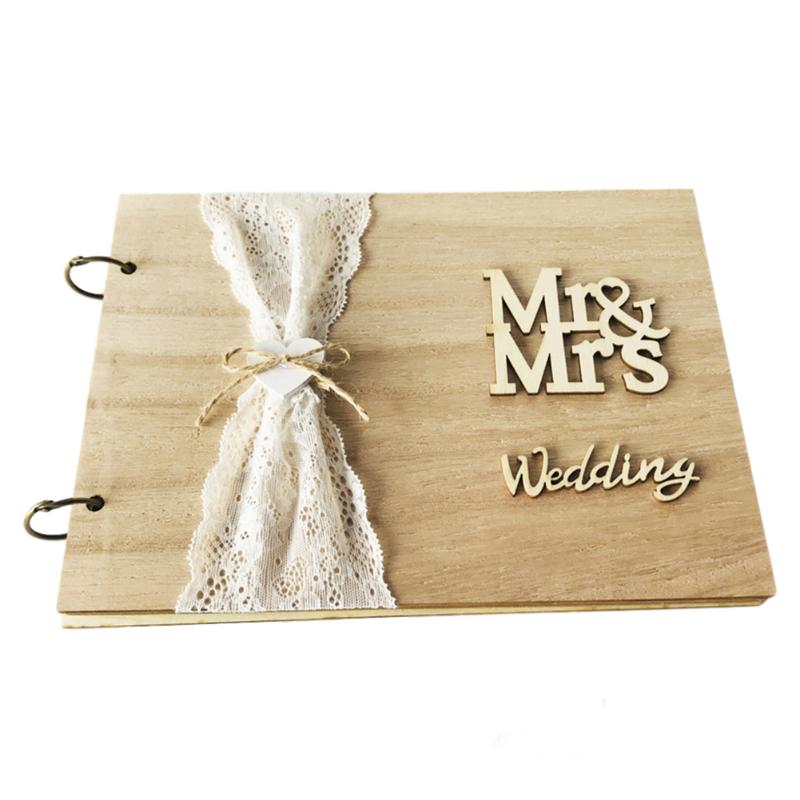 

40 Pages Wooden Wedding Guest Book Signs Rustic Wedding Decoration Marriage Guestbook Gift for Couple